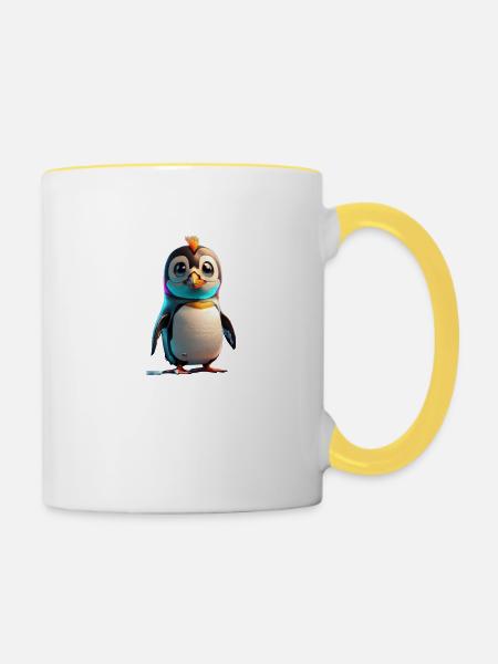 Roboter Pinguin - Tasse zweifarbig - Weiß/Gelb