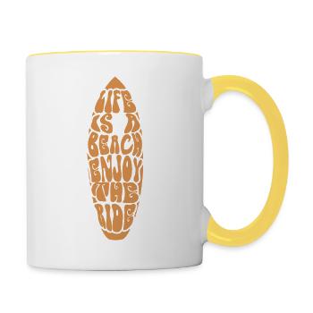 Das Leben ist ein Strand, genießen Sie die Fahrt orange Farbe - Tasse zweifarbig - Weiß/Gelb - Rechts