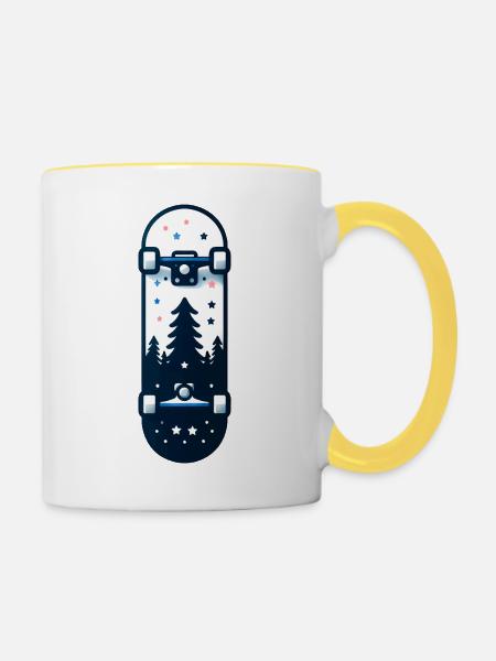 Skateboard - Tasse zweifarbig - Weiß/Gelb
