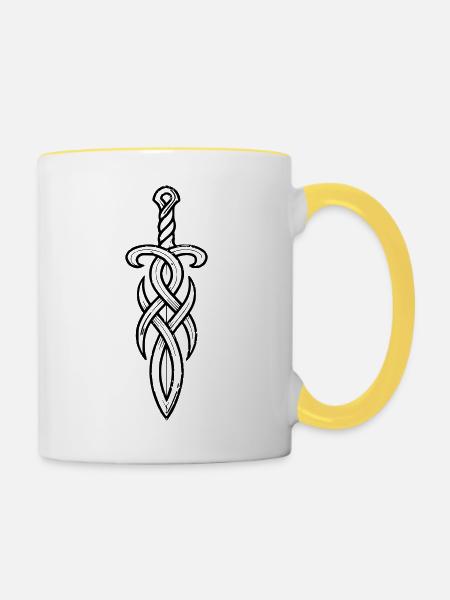 Dolch Keltischer Knoten Schwert Mittelalter - Tasse zweifarbig - Weiß/Gelb