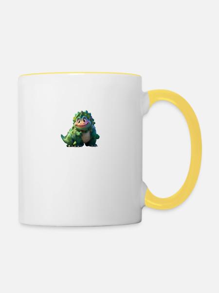 Lustiger Dino freundlich niedlich süß - Tasse zweifarbig - Weiß/Gelb