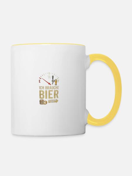 Ich brauche Bier – Zur nächsten Kneipe - Tasse zweifarbig - Weiß/Gelb
