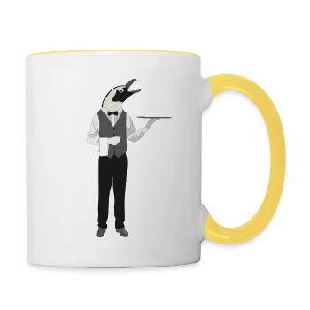 Pinguin Butler - Tasse zweifarbig - Weiß/Gelb - Rechts