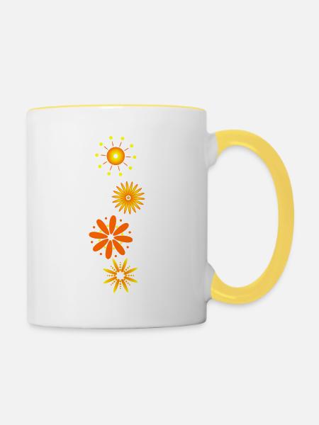 Blumen vertikal - Tasse zweifarbig - Weiß/Gelb