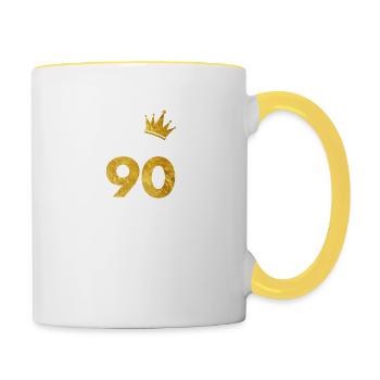 90 Jahre Gold Geburtstag - Tasse zweifarbig - Weiß/Gelb - Rechts