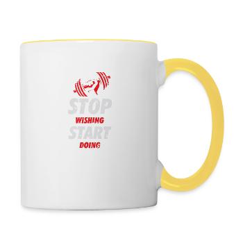ARRÊTER DE SOUHAIT COMMENCER - Mug contrasté - blanc/jaune - Droite