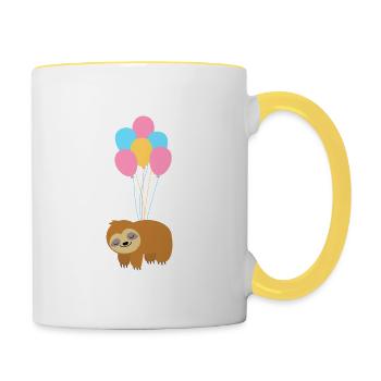 Paresseux volant avec des ballons - Mug contrasté - blanc/jaune - Droite
