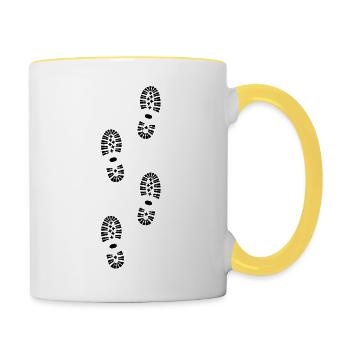 Shoes, Shoe Print, Hiking - Contrasting Mug - white/yellow - Right