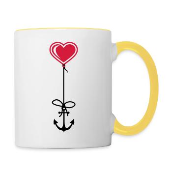 anker herz matrose kapitaen seemann schiff boot me - Tasse zweifarbig - Weiß/Gelb - Rechts