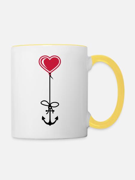 anker herz matrose kapitaen seemann schiff boot me - Tasse zweifarbig - Weiß/Gelb