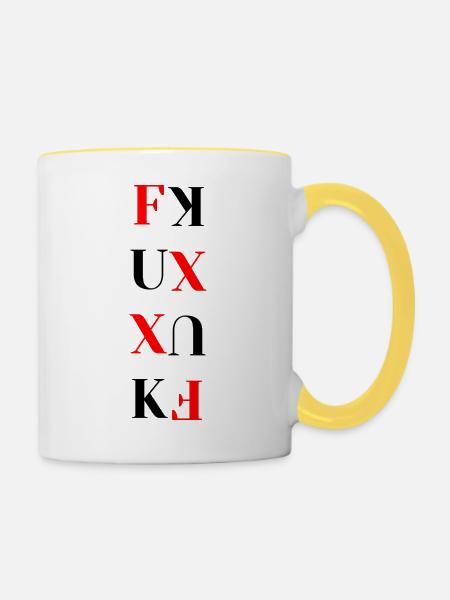 Rot-Schwarz-Typografieblock - Tasse zweifarbig - Weiß/Gelb