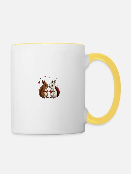 Zwei Eichhörnchen - Tasse zweifarbig - Weiß/Gelb