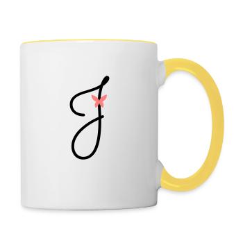 Buchstabe J Schmetterlingsbuchstabe - Tasse zweifarbig - Weiß/Gelb - Rechts
