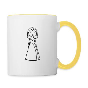 Comic Braut – Witziges Hochzeitsmotiv - Tasse zweifarbig - Weiß/Gelb - Rechts