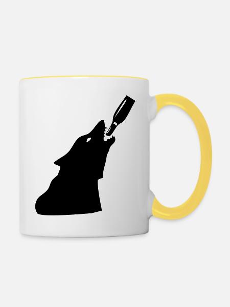 Besoffener Wolf - Tasse zweifarbig - Weiß/Gelb