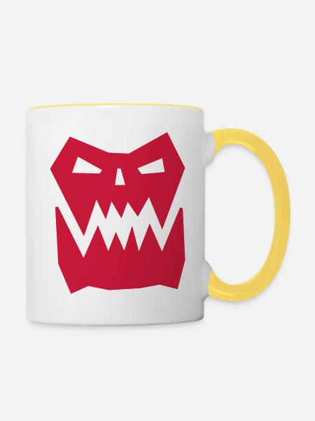 Ork-Gesicht - Tasse zweifarbig - Weiß/Gelb