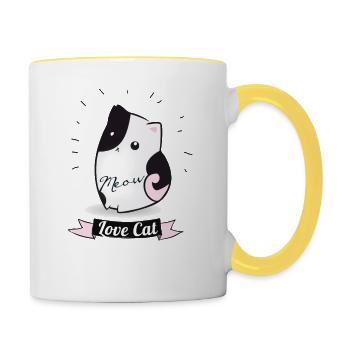 Katze niedlich kitty love girl illustration pink g - Tasse zweifarbig - Weiß/Gelb - Rechts