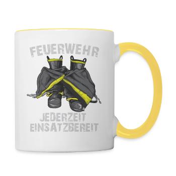 Jederzeit einsatzbereit - Tasse zweifarbig - Weiß/Gelb - Rechts