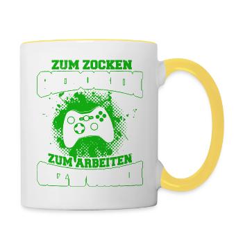 Zum Zocken geboren Gamer - Tasse zweifarbig - Weiß/Gelb - Rechts
