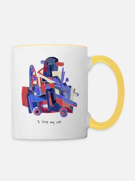Ich liebe mein Auto - Tasse zweifarbig - Weiß/Gelb