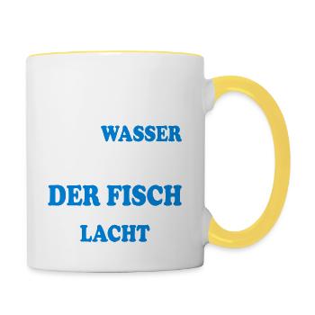 Angeln Fisch lacht - Tasse zweifarbig - Weiß/Gelb - Rechts