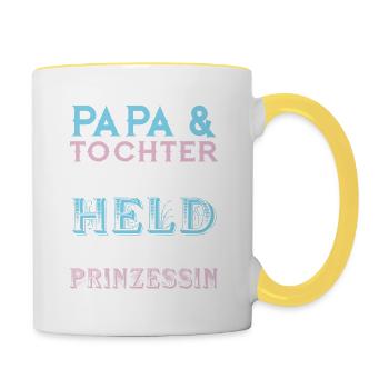 Papa & Tochter Held und Prinzessin - Tasse zweifarbig - Weiß/Gelb - Rechts