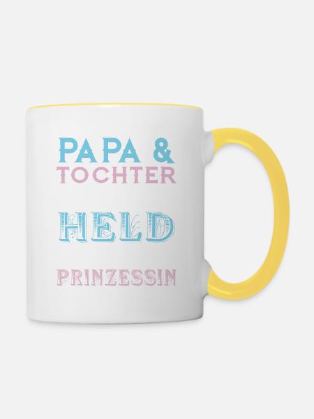 Papa & Tochter Held und Prinzessin - Tasse zweifarbig - Weiß/Gelb