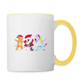 Dabbing Santa Dab Katze Einhorn Weihnachten - Tasse zweifarbig - Weiß/Gelb - Rechts