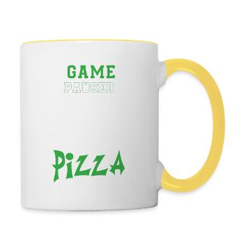 My game is paused feed me pizza - Mug contrasté - blanc/jaune - Droite