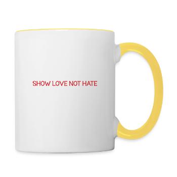Free Hugs Show Love not Hate - Tasse zweifarbig - Weiß/Gelb - Rechts