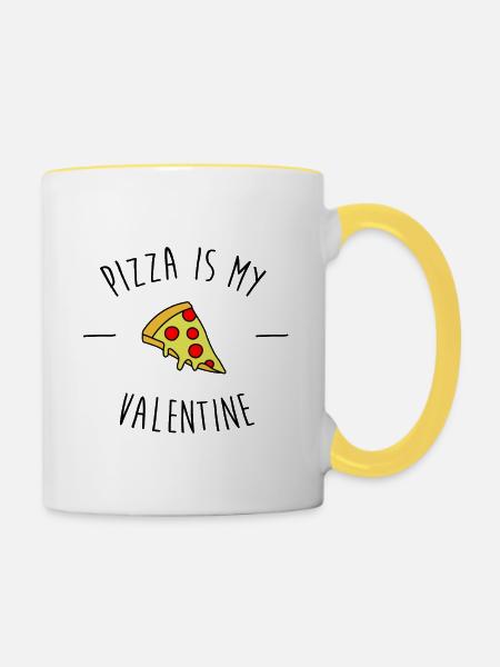 Pizza Is My Valentine - Tasse zweifarbig - Weiß/Gelb