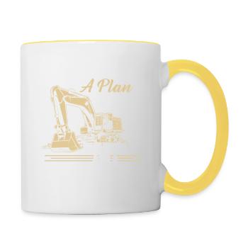 Bauarbeiter · Baustelle · Bagger · Keinen Plan - Tasse zweifarbig - Weiß/Gelb - Rechts