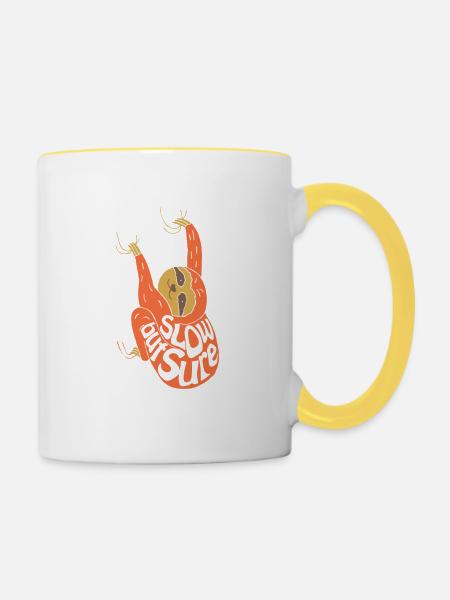 Faultier Slow but Sure - Tasse zweifarbig - Weiß/Gelb