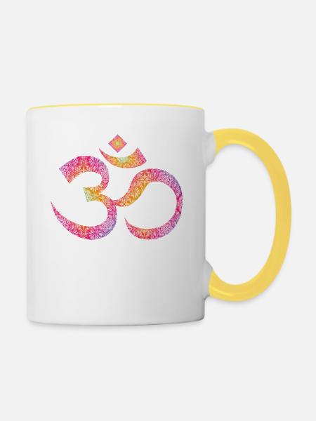 OM Mandala - Tasse zweifarbig - Weiß/Gelb