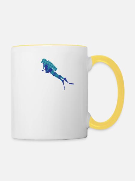 Diving - Diver - Scuba Diving - Heartbeat - Contrasting Mug - white/yellow