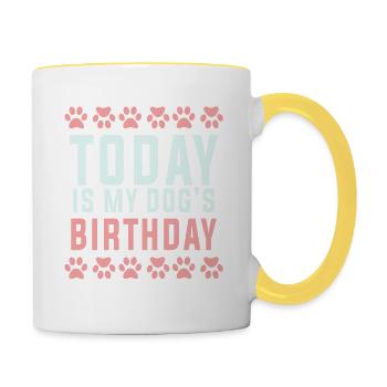Aujourd'hui est l'anniversaire de mon chien - Mug contrasté - blanc/jaune - Droite