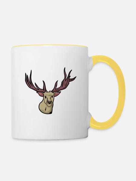 Unheimlich - Rentier - Hirsch - Hirschgeweih - Tasse zweifarbig - Weiß/Gelb
