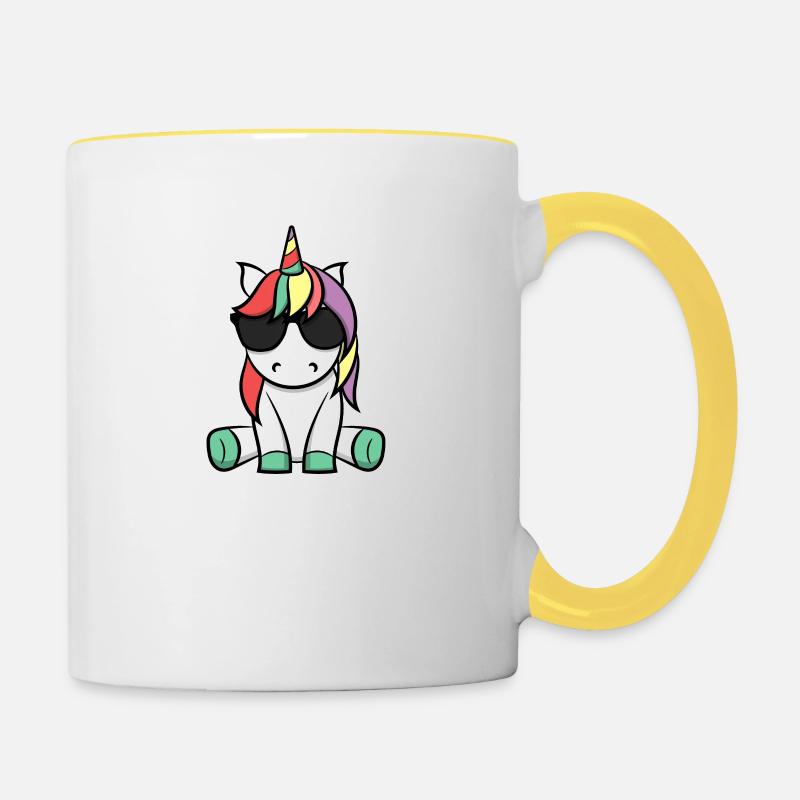 Pony Einhorn Retro Geschenkidee Witzig Sommer Süß - Tasse zweifarbig - Weiß/Gelb