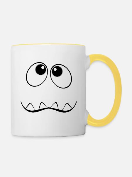 Gesicht - Tasse zweifarbig - Weiß/Gelb