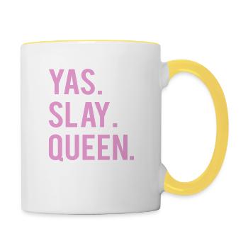 Yas mignon. Slay, Reine. T-shirt - Mug contrasté - blanc/jaune - Droite