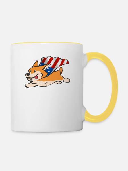 Fliegender Super Corgi Amerika USA Hundeliebe - Tasse zweifarbig - Weiß/Gelb