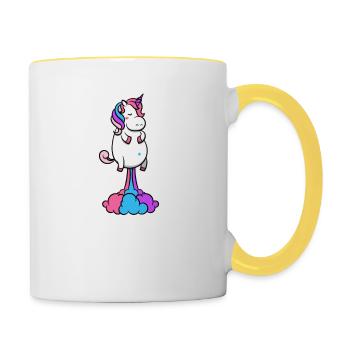 Einhorn bin dan mal weg Geschenk - Tasse zweifarbig - Weiß/Gelb - Rechts