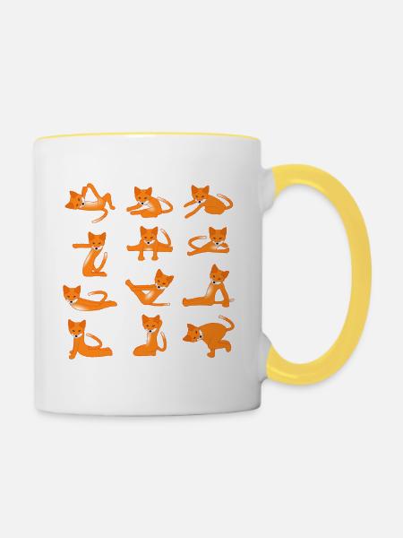 Foxes doing Yoga - Tasse zweifarbig - Weiß/Gelb
