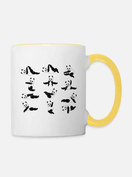 Pandas doing Yoga - Tasse zweifarbig - Weiß/Gelb
