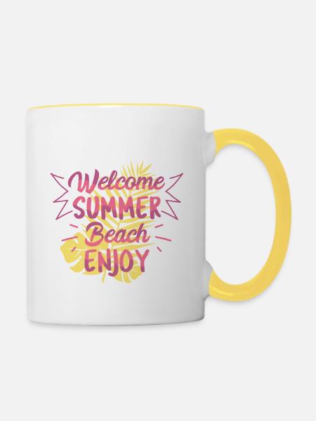 Willkommenes Sommer-Strand-Geschenk-Shirt - Tasse zweifarbig - Weiß/Gelb