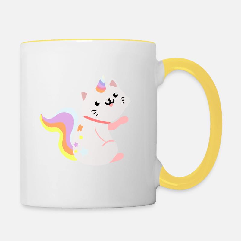 Caticorn assis - Drôle chat caticor - Mug contrasté - blanc/jaune