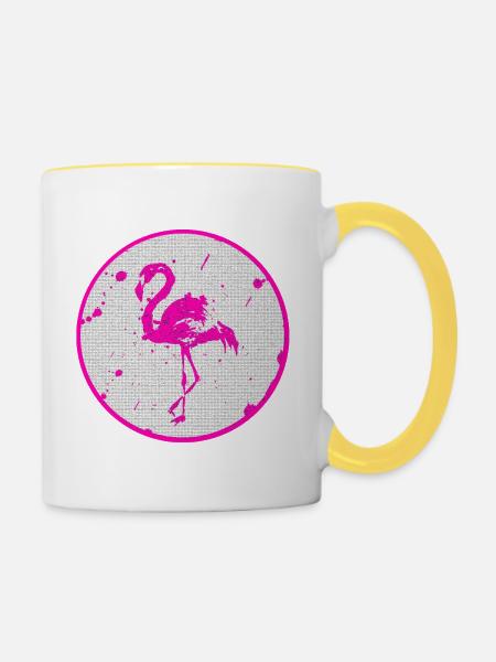 Pinker Flamingo - Tasse zweifarbig - Weiß/Gelb