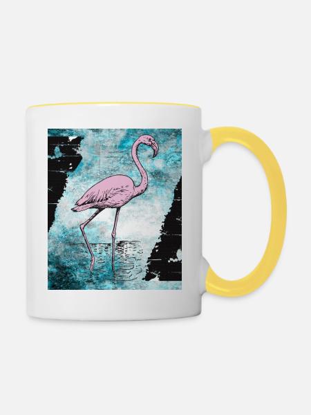 Rosa Flamingo - Tasse zweifarbig - Weiß/Gelb