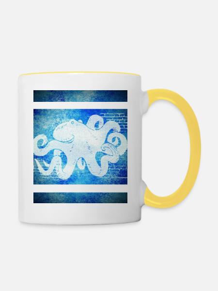 Octopus blau - Tasse zweifarbig - Weiß/Gelb