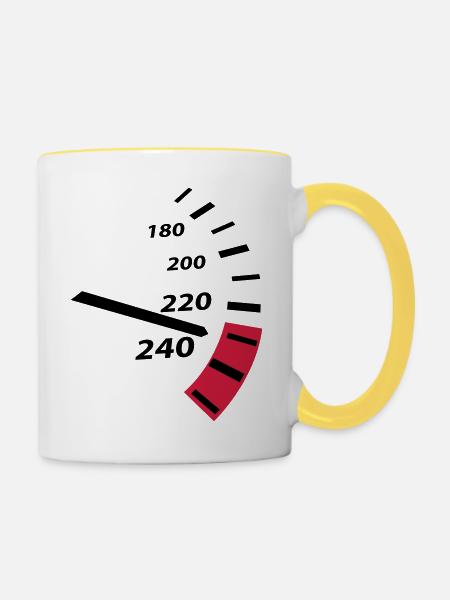tacho, speed, km h - Tasse zweifarbig - Weiß/Gelb